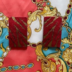 Vintage Leather Tiger Statement Earrings Clip On